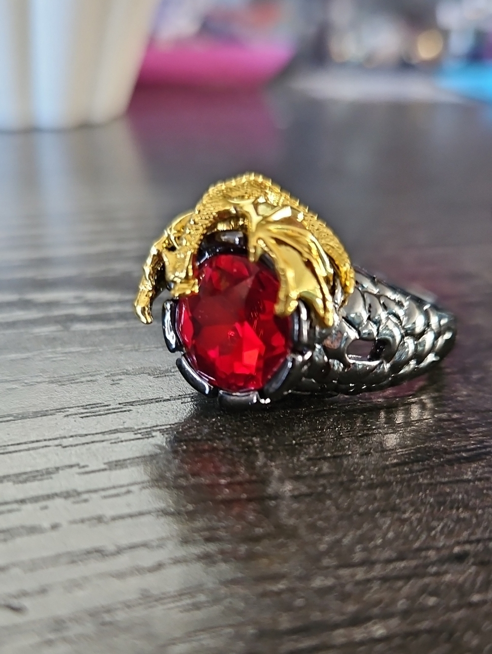 Gold Dragon Red Gem Statement Ring - Jewelry